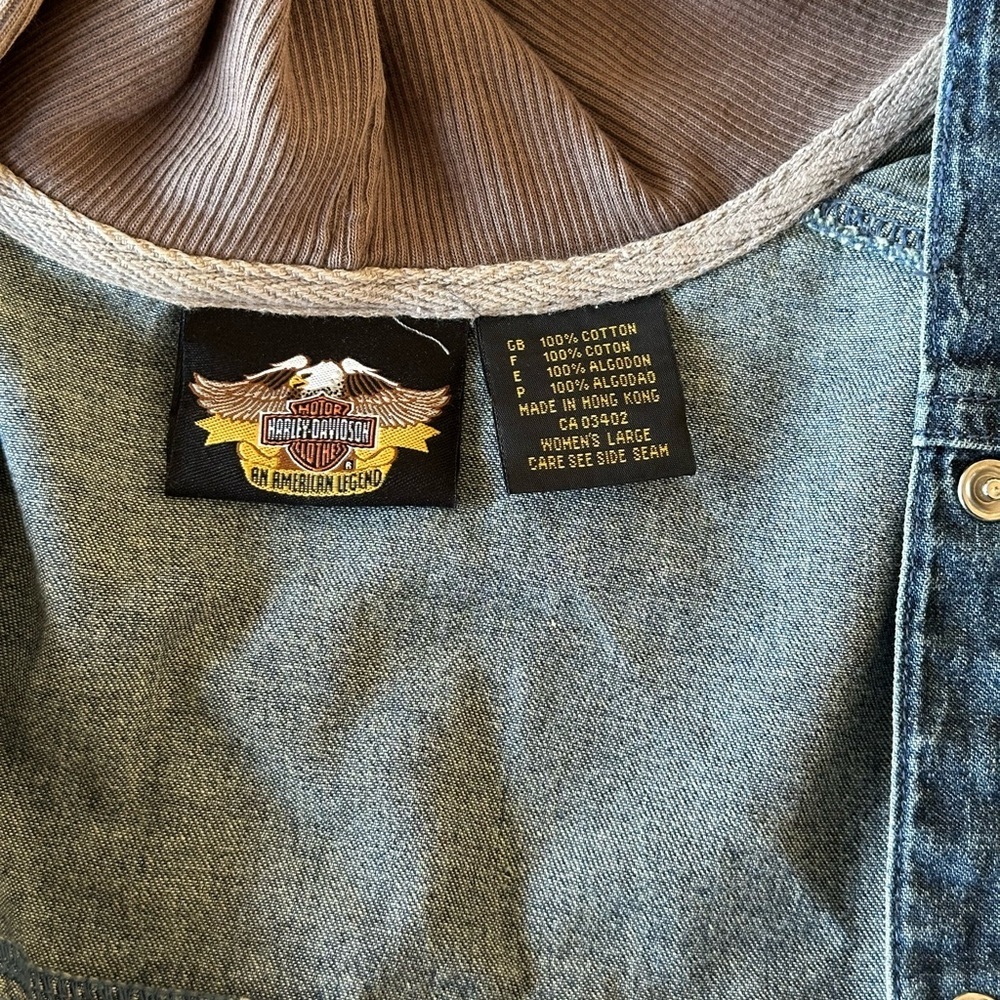 Harley-Davidson Denim Hoodie Shirt Jacket Women’s Large
Early 2000s Y2K - Picture 3 of 8